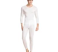 METWAY Silk Long Underwear Men's Mulberry Silk Long Johns Top and Bottom Thermal Underwear Set/Base Layer, White, Medium
