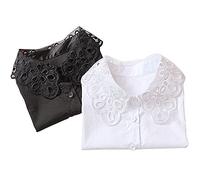 Metyou 2Pcs Lady Shirt False Collar Lace Half Shirt Detachable False Faux Collar Cuff Cotton Choker Tie