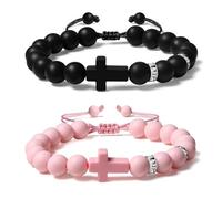 Metzm Adjustable Silicone Beaded Cross Bracelet for Men Women, Waterproof Rubber Surfer Cross Couples Bracelet Set, Faith Religious Christian Catholic Jewelry Gifts, Adult, Silicone, created zircon