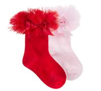 Metzuyan 2 Pack Baby Girls Tutu Frill Socks Cotton Rich Red Pink 3-5.5