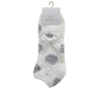 Metzuyan 2 Pairs Ladies Spot Pattern Trainer Liner Cosy Fluffy Bed Socks Size 4-8 Grey