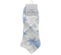 Metzuyan 2 Pairs Ladies Star Pattern Trainer Liner Cosy Fluffy Bed Socks Size 4-8 Blue