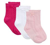 Metzuyan 3 Pairs Baby Girls Cable Knit Knitted Cotton Rich Colourful Mid Calf Socks Pink 3-5.5