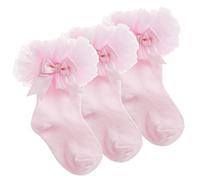 Metzuyan 3 Pairs Baby Girls Tutu Frillly Cotton Rich Socks Pink 3-5.5