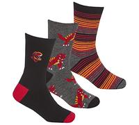 Metzuyan 3 Pairs Boys Childrens Soft Bamboo Socks Embroidered T-Rex Mid Calf Novelty Dino Dinosaurs Printed Socks Red 4-6