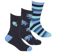 Metzuyan 3 Pairs Boys Childrens Soft Bamboo Socks Embroidered T-Rex Mid Calf Novelty Dino Dinosaurs Printed Socks Blue 12.5-3.5