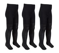 Metzuyan 3 Pairs Girls Cable Navy+ Black+ Grey Cotton Rich Tights 2-10 Years Black 3-4 Years