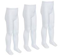 Metzuyan 3 Pairs Kids Girls Solid Plain Tights Cotton Rich School Uniform Tights White 9-10 Years