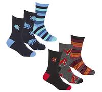 Metzuyan 6 Pairs Boys Childrens Soft Bamboo Socks Embroidered T-Rex Mid Calf Novelty Dino Dinosaurs Printed Socks Red Blue 12.5-3.5