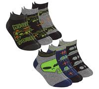 Metzuyan 6 Pairs Kids Boys Cotton Socks Trainer Liner Low Cut Socks Alien Gaming Themed Sizes 6-8.5 up to 12.5-3.5