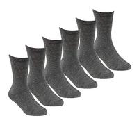 Metzuyan 6 Pairs Kids Girls Boys Unisex Natural Bamboo Crew Everyday Back To School Socks Grey Size 4-6