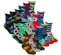 Metzuyan 9 Pairs Boys Novelty Cotton Rich Socks Dinosaurs Space Stars Monster Skulls New