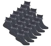 Metzuyan 9 Pairs Girls 3-Pack Frilly Socks Organza Lace Frill Back to School Grey 4-5.5