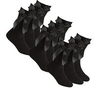 Metzuyan 9 Pairs Girls Kids Childrens Crew Socks with the Bow Mid Calf Back to School Black Size 6-8.5