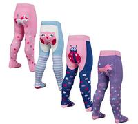 Metzuyan Babies Girls 3-Pack Tights Cotton Rich Anti Slip Grips Unicorn Butterfly Ladybird 4-Pack 12-18 Months