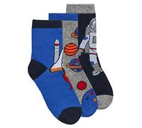 Metzuyan Boys 3 Pair Pack Cotton Rich Novelty Colourful Design Socks Astro 6-8.5
