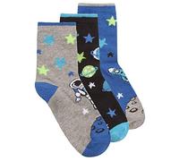 Metzuyan Boys 3 Pair Pack Cotton Rich Novelty Colourful Design Socks Space 6-8.5