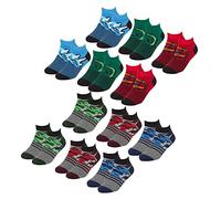 Metzuyan Boys 6 or 12 Pairs Trainer Liner Socks Cotton Rich Multipack Colourful 2 Pack Camo Dino Stripes 9-12