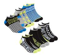 Metzuyan Boys Bamboo Socks Trainer Liners Crew Socks Novelty Cartoon Game Themed Blue Grey 9-12