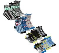 Metzuyan Boys Bamboo Socks Trainer Liners Crew Socks Novelty Cartoon Game Themed Football Blue Grey 6-8.5