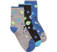 Metzuyan Boys Cotton Rich Novelty Colourful Crew Socks Soft Comfortable Everyday Kids Socks (3 Pairs, Space, 6-8.5)