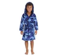 Metzuyan Boys Hooded Dressing Gown Pluish Fleece Robe Printed Bathrobe Blue Shark 13 Years