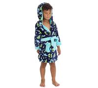 Metzuyan Boys Hooded Dressing Gown Pluish Fleece Robe Printed Bathrobe Blue Shark 5-6 Years
