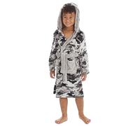 Metzuyan Boys Hooded Dressing Gown Pluish Fleece Robe Printed Bathrobe Blue Shark 7-8 Years