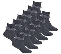 Metzuyan Girls 3-Pack Frilly Socks Organza Lace Frill Back to School Grey 12.5-3.5