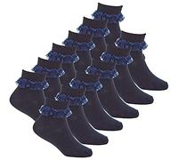 Metzuyan Girls 3-Pack Frilly Socks Organza Lace Frill Back to School Navy 12.5-3.5