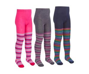 Metzuyan Girls Cotton Rich Patterned Tights (3 Pairs, Colourful Stripes, 2-3)
