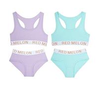Metzuyan Girls Crop Top Training Bra Knicker Brief Set Glitter Non-Padded Cotton 2 Pack Purple Blue 7-8 Years