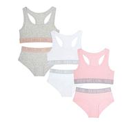 Metzuyan Girls Crop Top Training Bra & Knicker Glitter 3 Pack Set White Grey Pink 7-8 Years