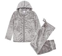 Metzuyan Girls Crushed Velvet Lounge Set with Hood Silver 11-12 Years