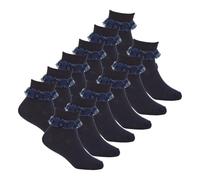 Metzuyan Girls Frilly Ankle Socks Organza Lace Ruffle Back to School Uniform (2 Pack, Navy, 9-12)