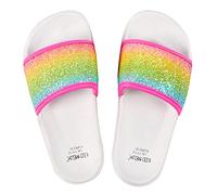Metzuyan Girls Rainbow Glitter Slides Flip Flops White Pink Lightweight Size 10-11UK