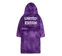 Metzuyan Girls Sequin Patch Dressing Gown Robe Plush Fleece Hooded Pockets Warm Slogan Purple 7-8