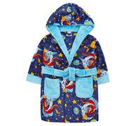 Metzuyan Kids Boys Dragon All Over Print Novelty Hooded Plush Fleece Dressing Gown Blue 11-12 Years