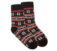 Metzuyan Kids Boys Girls Fluffy Christmas Warm Fair Isle Pattern Sherpa Lining Bed Winter Socks with Grips Anti Slip Black UK 12.5-3.5