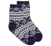Metzuyan Kids Boys Girls Fluffy Christmas Warm Fair Isle Pattern Sherpa Lining Bed Winter Socks with Grips Anti Slip Blue UK 4-6
