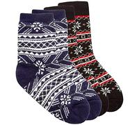Metzuyan Kids Boys Girls Fluffy Christmas Warm Fair Isle Pattern Sherpa Lining Bed Winter Socks with Grips Anti Slip 2 Pairs UK 4-6