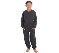 Metzuyan Kids Boys Plain Tracksuit Pullover Crew Neck Joggers Cotton Rich Sweat Set Dark Grey 13 Years