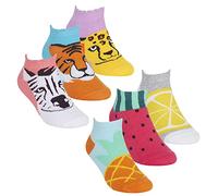 Metzuyan Kids Girls Ankle Socks Fruity Animals Trainer Liner Low Cut Socks Animals 2-Pack 9-12