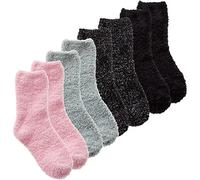 Metzuyan Kids Girls Chunky Bed Socks Crew Socks with Glitter 2-Pack 4-5.5