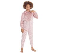 Metzuyan Kids Girls Crushed Velvet Onesie All in One Piece Pyjama Velour PJs Pink 9-10 Years
