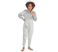 Metzuyan Kids Girls Crushed Velvet Onesie All in One Piece Pyjama Velour PJs Silver 13 Years