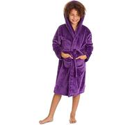 Metzuyan Kids Girls Plush Fleece Hooded Dressing Gowns Super Soft Warm Robes Plain Purple 3-4 Years