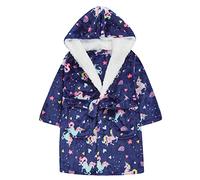 Metzuyan Kids Infant Girls Unicorn All Over Print Hooded Dressing Gown Plush Fleece Night Time Navy 2-3 Years