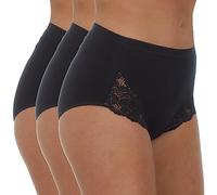 Metzuyan Ladies 3 Pack Maxi Briefs Cotton Breathable Regular & Plus Sizes Underwear Lace Leg Black Size 24