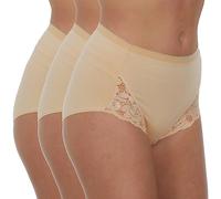 Metzuyan Ladies 3 Pack Maxi Briefs Cotton Breathable Regular & Plus Sizes Underwear Lace Leg Nude Beige Size 18